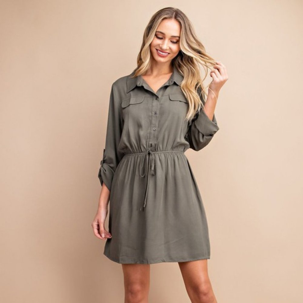 Olive Utility Drawstring Dress